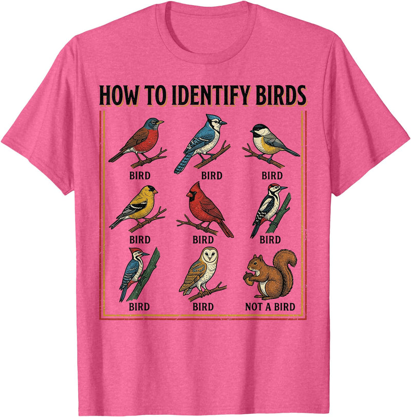 Birdwatching Identification Vintage Guide Birdwatching How to Identify Birds Vintage Guide Fans T-Shirt - Pink Heather