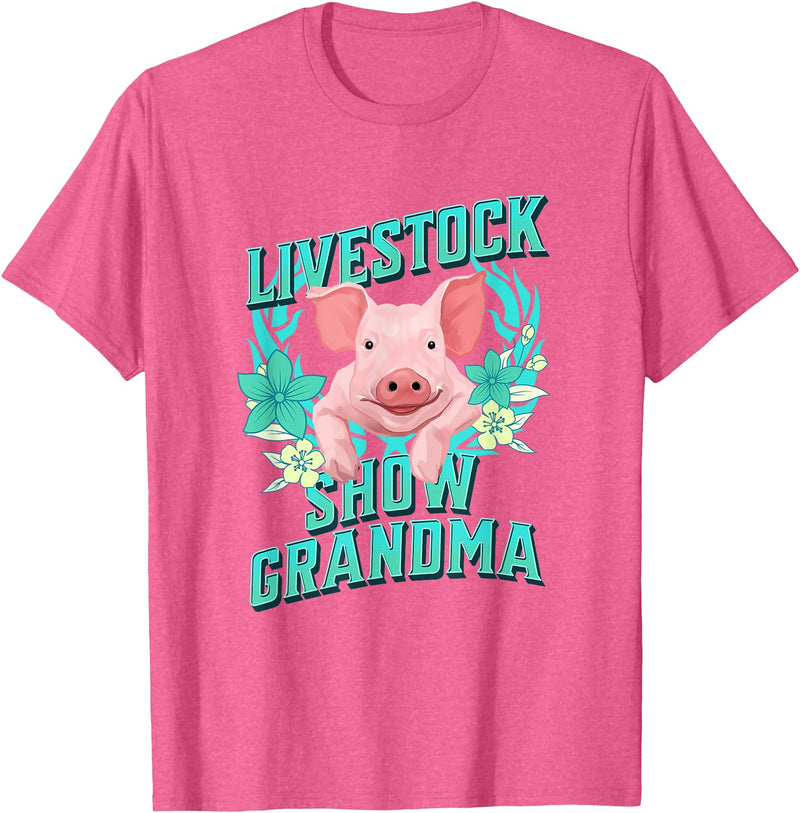 Showing Cattle & Pigs T-Shirts And Apparel Livestock Show Grandma - We Show Pigs at the Fair T-Shirt - Pink Heather