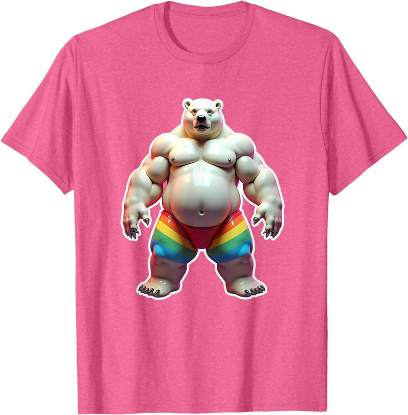 Jay Moe Design "I Love Bears" Fun Gay Pride Vintage Rainbow T-Shirt - Pink Heather