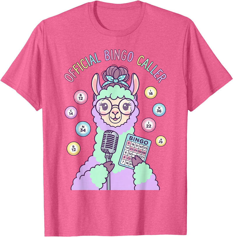 Cute Bingo Caller Activity Staff Gear Official Bingo Caller Llama Funny Activity Director Alpaca T-Shirt - Pink Heather