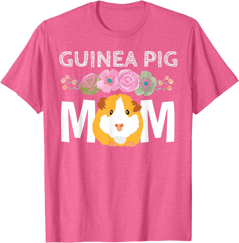 Cute Cavy Mama Breeder Fancier Piggie Accessories Guinea Pig Mom Stuff Floral Cavy Lover T-Shirt - Pink Heather