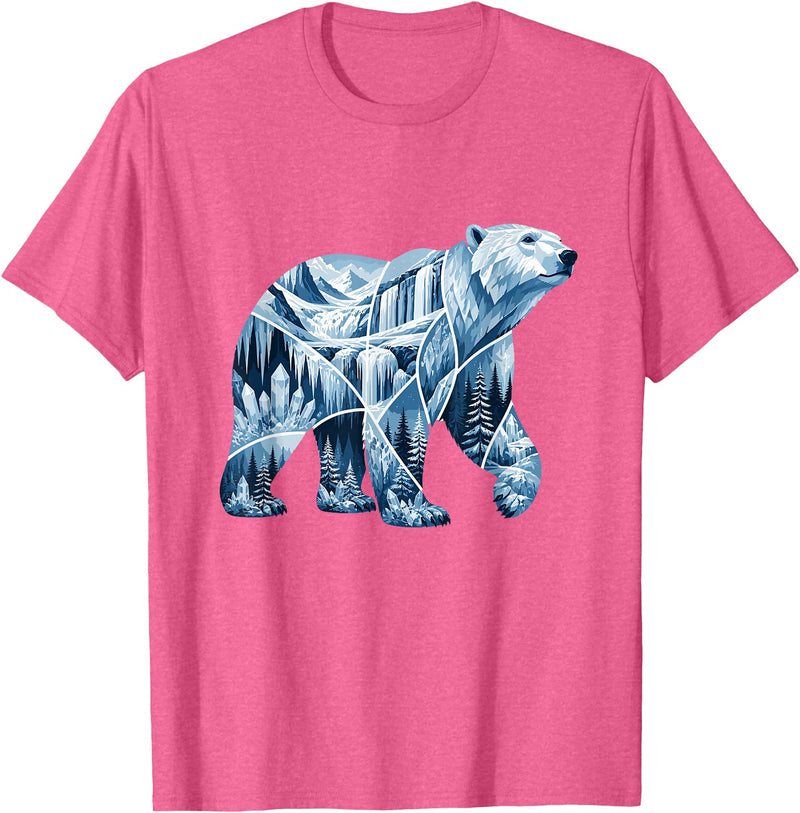 Arctic Polar Bear Mountain Waterfall Nature Arctic Polar Bear Forest Waterfall Landscape T-Shirt - Pink Heather