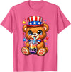 Kawaii Red White and Blue Fourth July Little Kids Cute Teddy Bear Patriotic 4th July Gift Bubble Boba Tea USA T-Shirt - Pink Heather