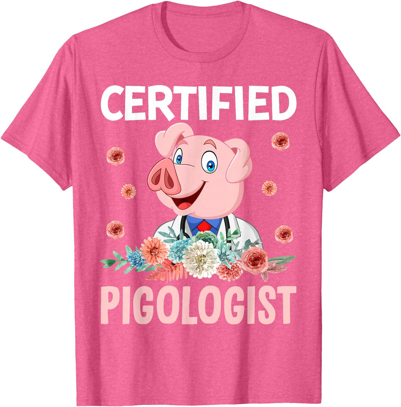 Funny Pig Farm Piggy Farmer Farming Gifts DAIMMER Certified Pigologist T-Shirt - Pink Heather