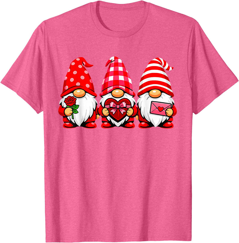 Three Gnome Crew Family Outfit Gnomes Love Valentine's Day Buffalo Leopard Heart Women Men T-Shirt - Pink Heather