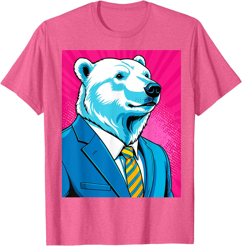 Pop Art Graphic Designs Co. Pop Art Polar Bear in Business Suit T-Shirt - Pink Heather