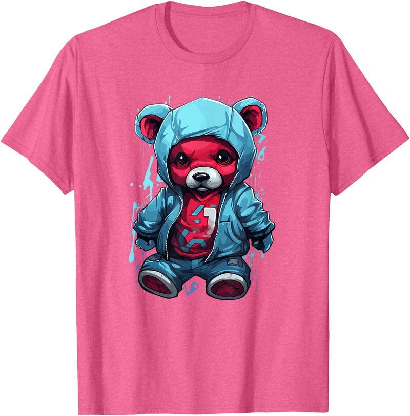 Teddy Bear Hoodie Street Style Urban Art Teddy Bear Hoodie Cool Street Style T-Shirt - Pink Heather