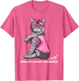 Nad-In October We Wear Pink Funny Cat Pink Ribbon In October We Wear Pink Breast Cancer T-Shirt