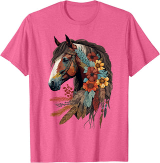 Just a girl who loves horses Co. Equestrian Horse Girl Western CowGirl Horseback Riding Theme T-Shirt - Pink Heather