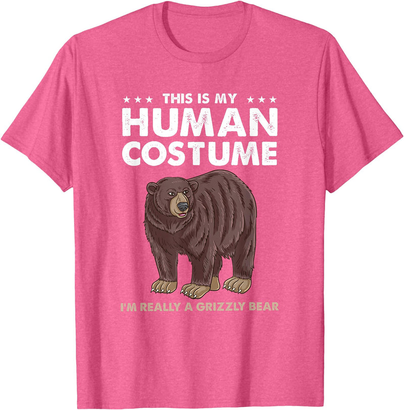 Hiking Lover Design This Is My Human Costume Im Really A Grizzly Bear T-Shirt - Pink Heather