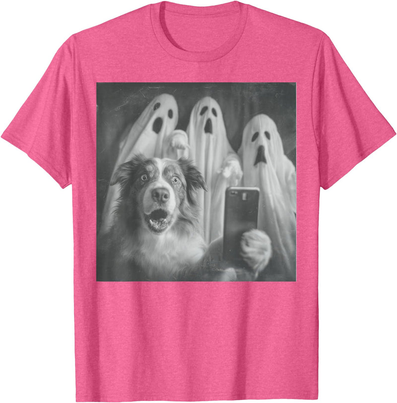 Spooky Aussie Moments Australian Shepherd Selfie Funny Ghost Halloween T-Shirt - Pink Heather
