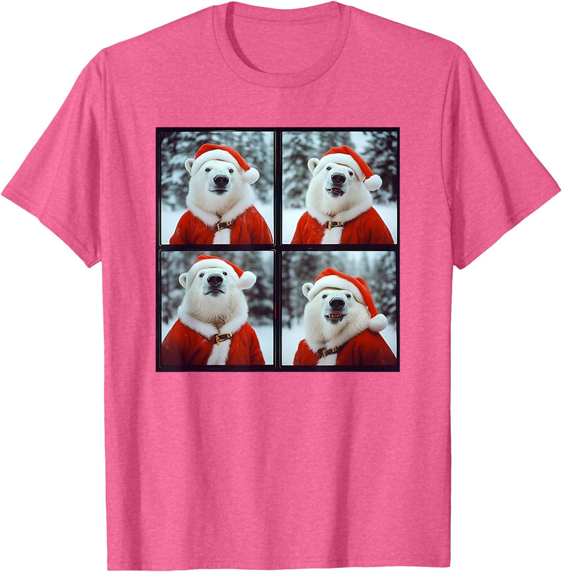 Polar Bears Lover Xmas Photo Booth Men Women Kids Polar Bear Wearing Santa Outfit Winter Christmas T-Shirt - Pink Heather