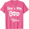 Couples Halloween Matching Gifts Matching Halloween Pajama Couples, She’s My Boo Skull Face T-Shirt - Pink Heather