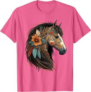 Just a girl who loves horses Co. Equestrian Horse Lover Western Cowgirl Horseback Riding T-Shirt - Pink Heather