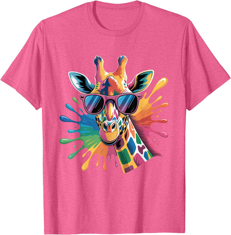 Safari Animal Art Giraffe Sunglasses Funny Giraffe Lover Safari Animal Animal T-Shirt - Pink Heather