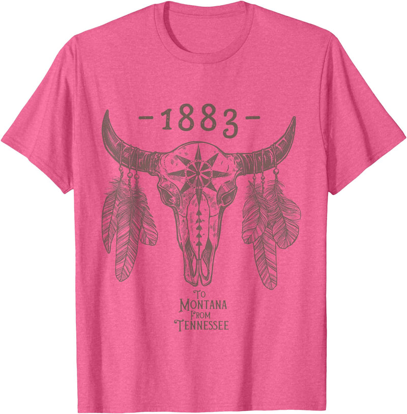 Slay It Honestly Tees 1883 Boho Cow Skull Cute Country Western Yellowstone Graphic T-Shirt - Pink Heather