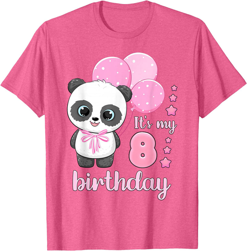 Birthday Gifts for Girls by Content Design Studio Birthday Girl 8 Panda Pink Balloons T-Shirt - Pink Heather