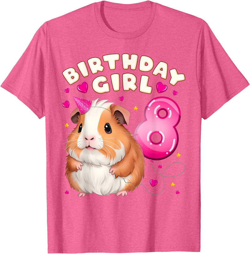 Birthday Girl by Content Design Studio 8th Birthday Girl 8 Years, Guinea Pig T-Shirt - Pink Heather
