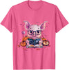 Funny Halloween Costume Party Art Pig Halloween Costume Pumpkin Witchcraft Book Reading T-Shirt - Pink Heather