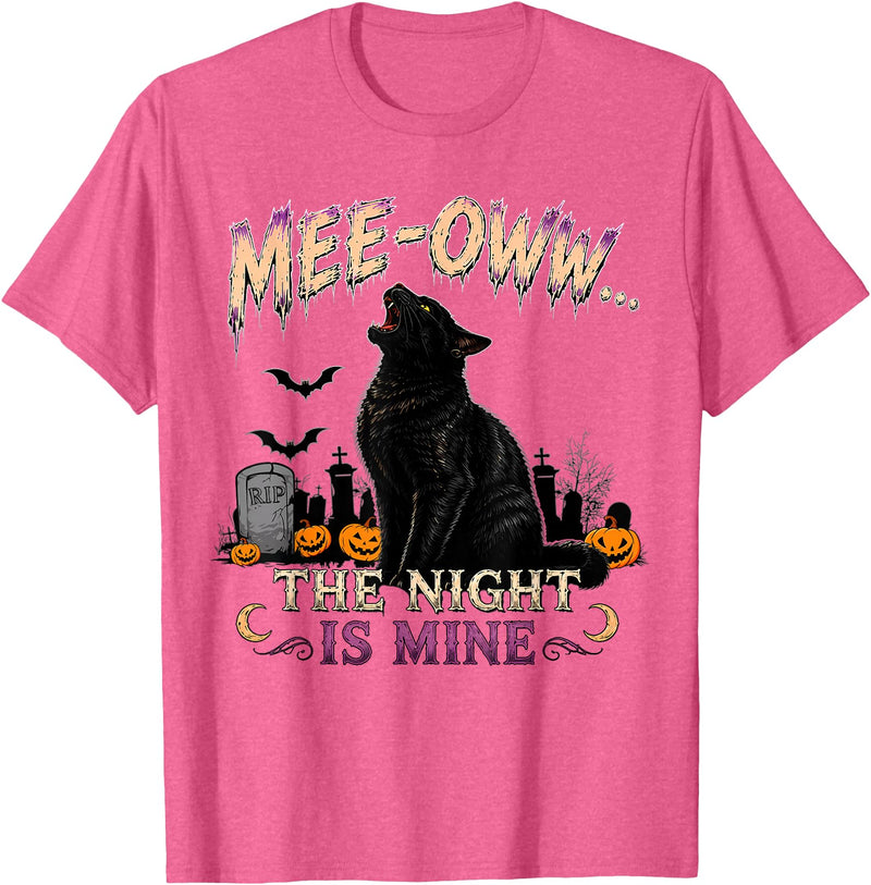 Midnight Moonlight Halloween Studio Mee OWW Black Cat Halloween Moon Graphic Design Men Women T-Shirt - Pink Heather