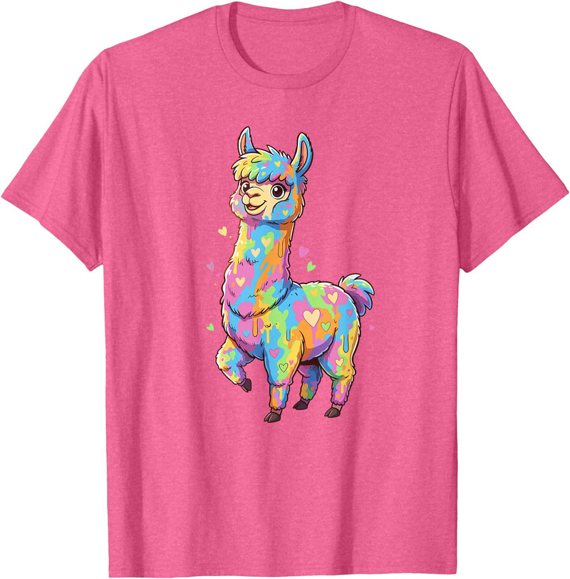 Rainbow Llama Love Pastel Hearts Kawaii Colorful Rainbow Heart Llama Kawaii Cute T-Shirt - Pink Heather