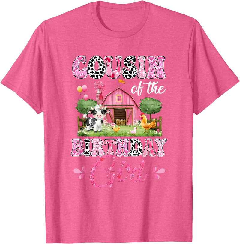 Cow First Birthday Girl Family Cousin Of The Birthday Girl 1St Birthday Cow Farm Family T-Shirt - Pink Heather