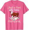 Hereford Cattle Hereford Cow Girl Just A Girl Who Loves Hereford Cows Hereford Cow Lover T-Shirt - Pink Heather
