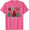 Merry Christmas Leopard Buffalo Red Plaid for Men Women T-Shirt - Pink Heather