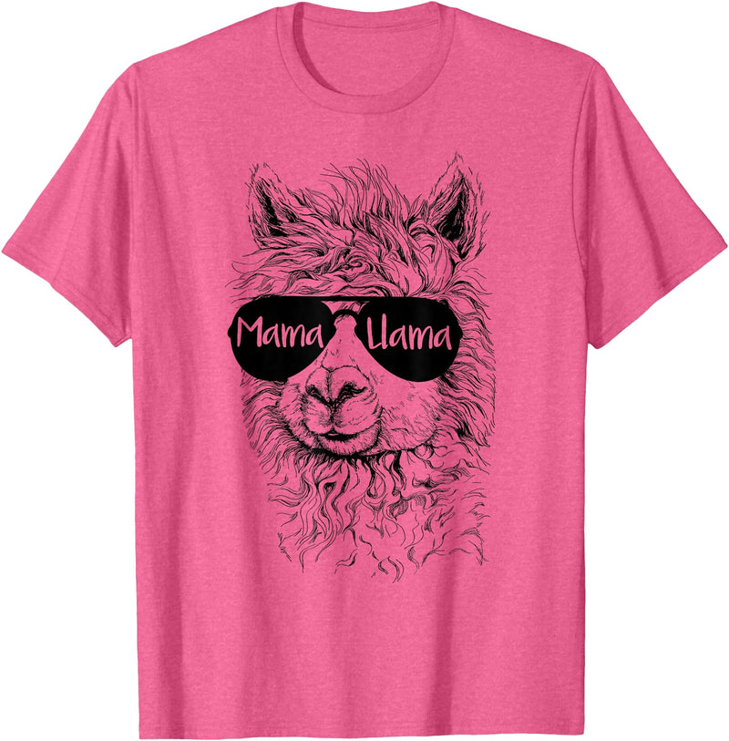 Mama Llama Funny Animal Apparel Llama Lover Mama Llama T-Shirt - Pink Heather
