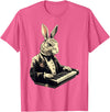 Cute Rabbit Bunny Playing Piano Rabbits Musician Music T-Shirt in Pink Heather