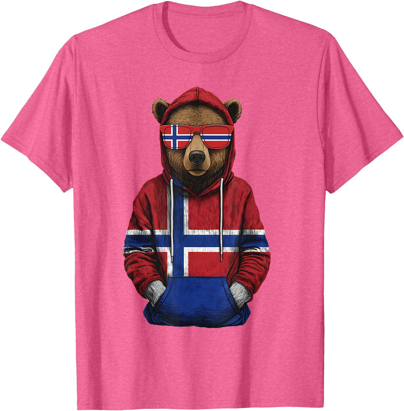 Cool Norwegian Roots Norway Norway Roots Bear Norge Norwegian Flag T-Shirt - Pink Heather