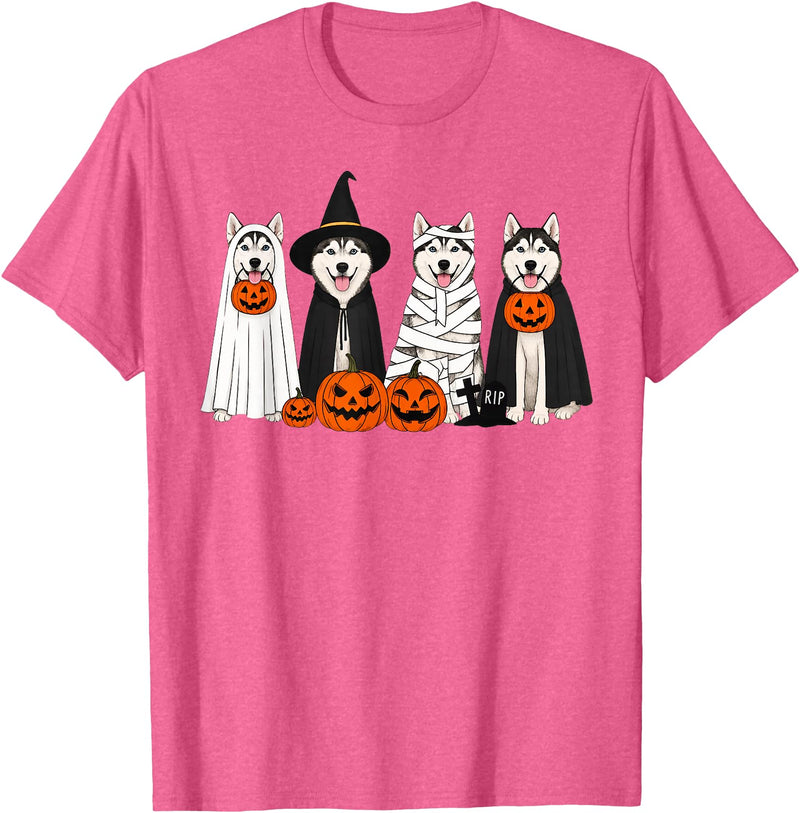 Halloween Husky Dog Spooky Costume Tees Co. Halloween Husky Dog Spooky Costume Pumpkin Design T-Shirt - Pink Heather