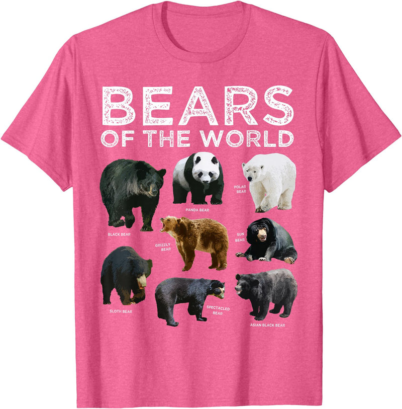 Bears of the World Creationz Eight Bears of the World Panda Polar Grizzly Black Cute T-Shirt - Pink Heather