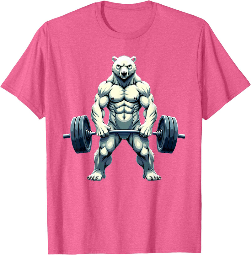 Fitness Polar Bear Gymer Bodybuilder Workout Gym Polar Bear Deadlift Weightlifting T-Shirt - Pink Heather