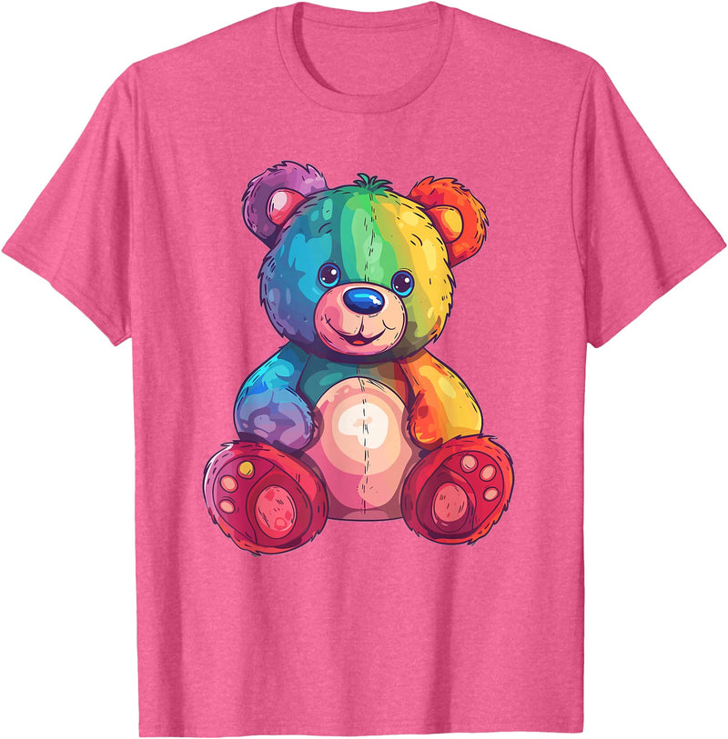 Cute Teddy Bear I Teddy Art I Kids Teddy Bear Colorful Teddy Bear T-Shirt - Pink Heather