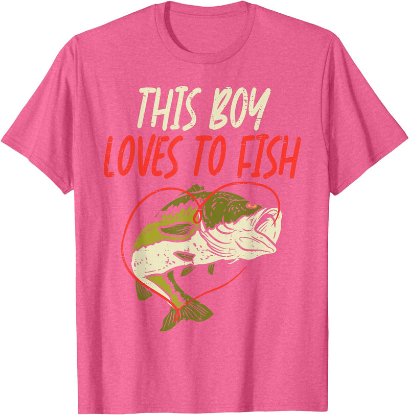 BoredKoalas Fish Fishing Shirts Fisherman Gifts This Boy Loves To Fish Bass Fishing Family Matching Men Gift T-Shirt - Pink Heather