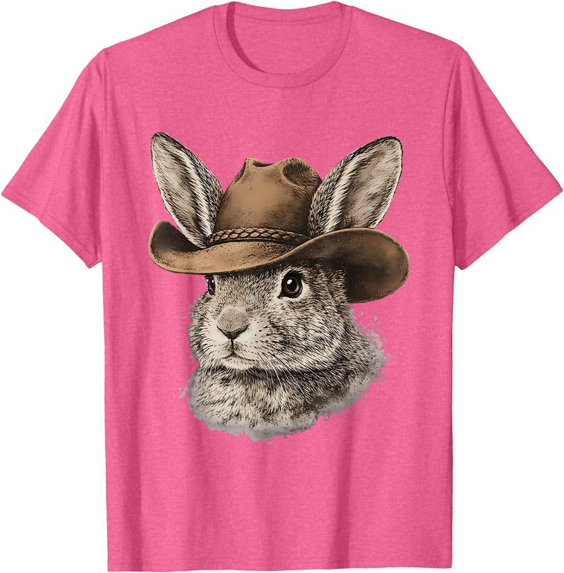 Happy Easter Y'all Rabbit Cowboy Hat Country Western Rodeo T-Shirt in Pink Heather