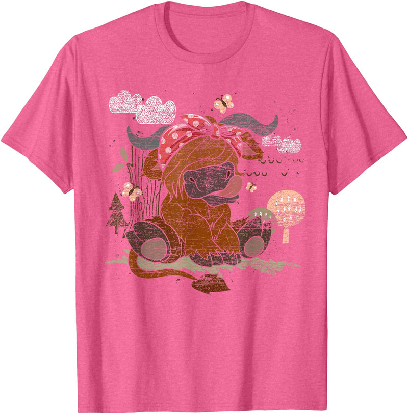 Funny Highland Cow Bandana Headband Animal Scotland Farm Animal Bandana Scottish Highland Cow T-Shirt - Pink Heather