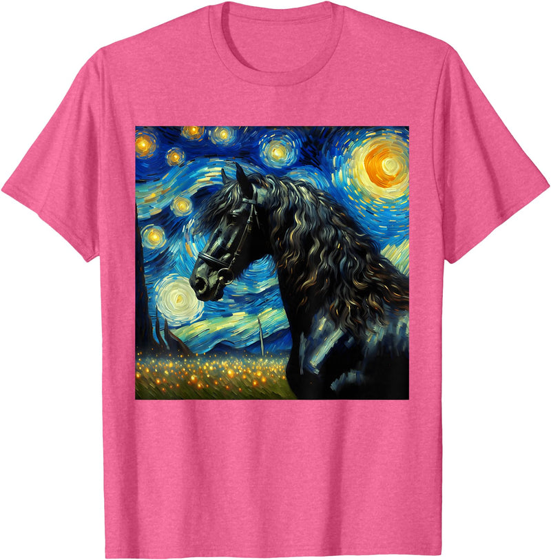 Friesian Horse Motif For Men And Women Friesian Horse Starry Night Horse T-Shirt - Pink Heather