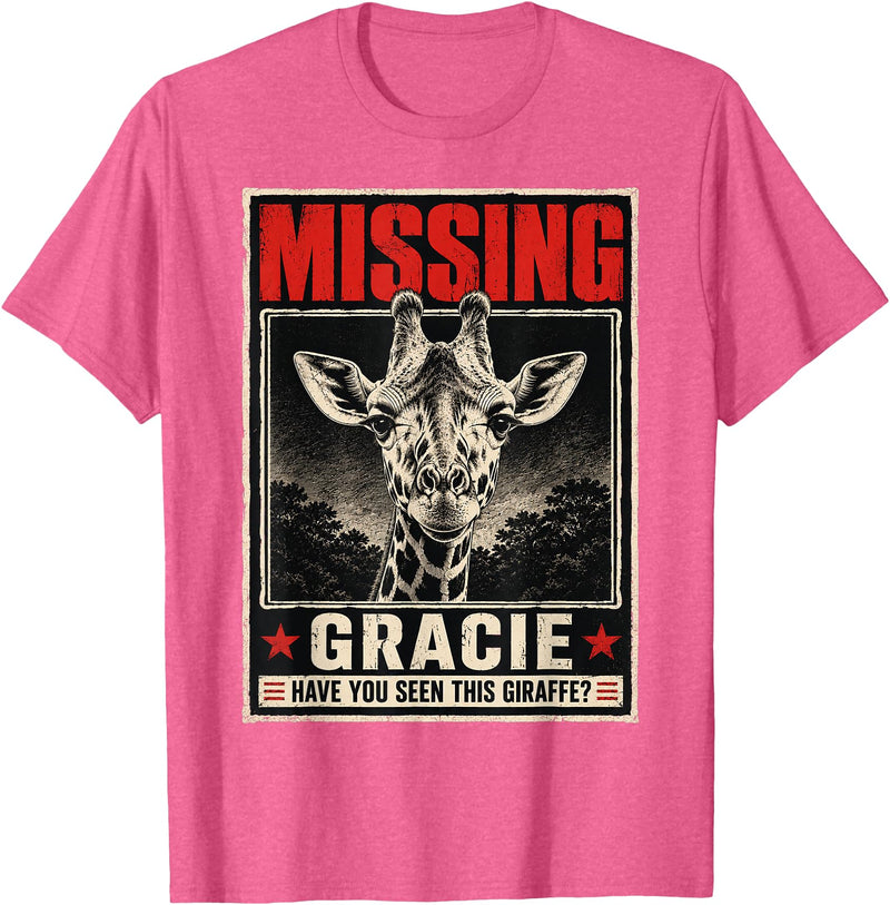 Missing Gracie Texas Giraffe Gracie The Giraffe Missing T-Shirt - Pink Heather