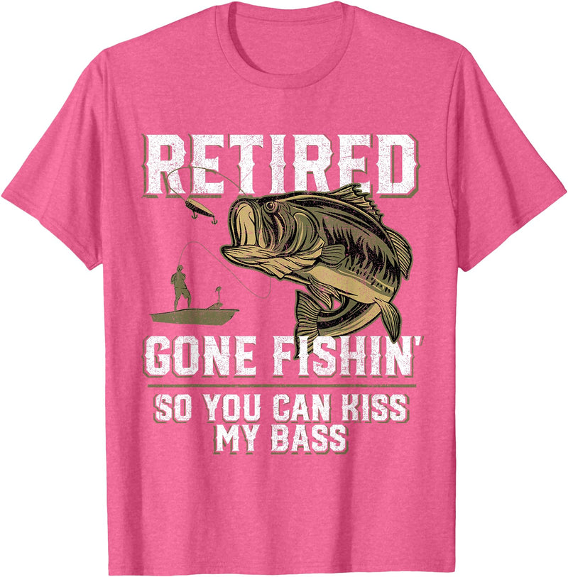 Funny Bass Fishing Shirts & Gifts For Men Retired Gone Fishin' Unisex Adult Humor Bass Fishing T-Shirt Black Medium - Pink Heather