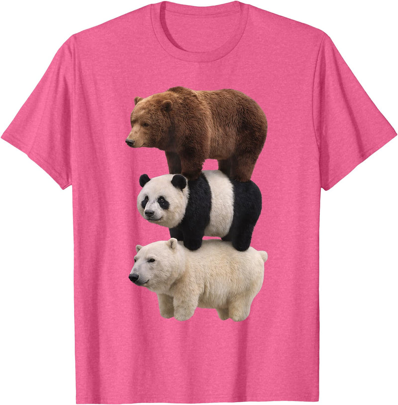 Funny Stacked Bear Panda Polar Bear Animal We Bears Realistic Stacked Bares Meme Animal T-Shirt - Pink Heather