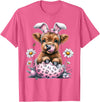 Funny Cow Easter Rabbit Cute Highland Cows Lover Easter Day T-Shirt - Pink Heather