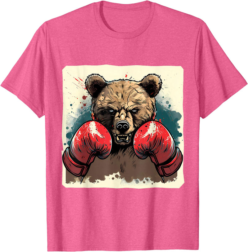 Funny Boxing Animals Boxer Bear With Boxing Gloves Kickboxing Funny Boxing T-Shirt - Pink Heather