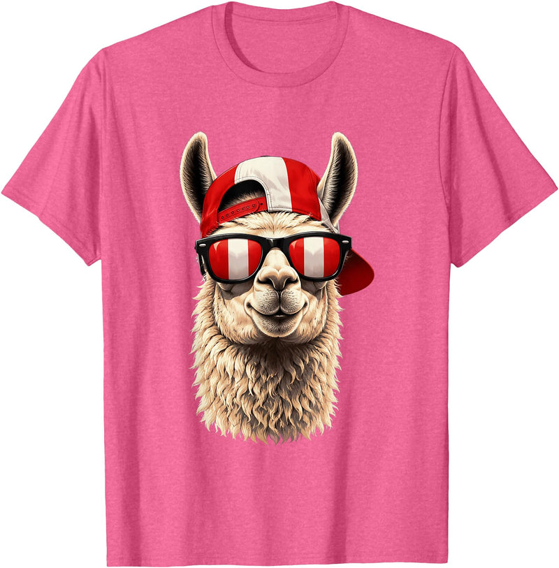 Peru Patriotic Co Patriotic Llama Peru Peruvian Flag T-Shirt - Pink Heather
