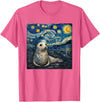 Seal Sea Lion Lover Co Seal Sea Lion Van Gogh Style Starry Night T-Shirt - Pink Heather