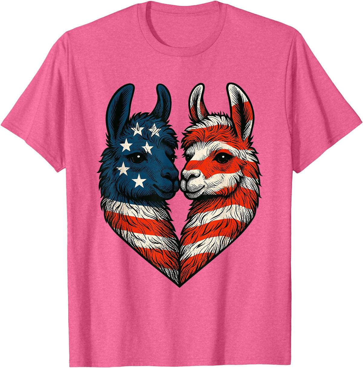 Fourth of July Clothing Co. Patriotic Llamas Heart American Flag 4th of July Graphic T-Shirt - Pink Heather