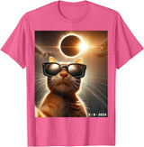 eclipse solar shirt 2024 eclipse funny cat shirt cat taking a selfie with solar 2024 eclipse wearing Glasses T-Shirt