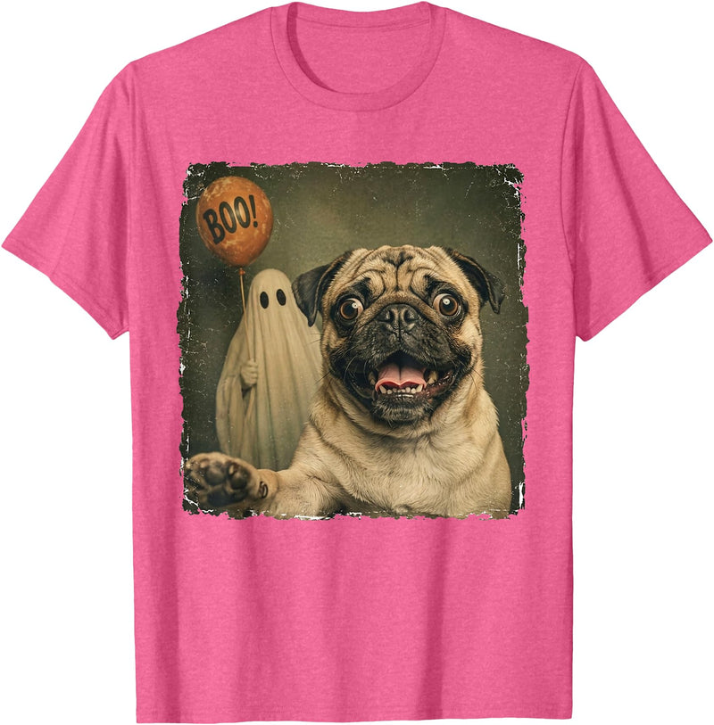 Issebl Dog Pug Lover Funny Pug Halloween Ghost Selfie Dog Funny T-Shirt - Pink Heather