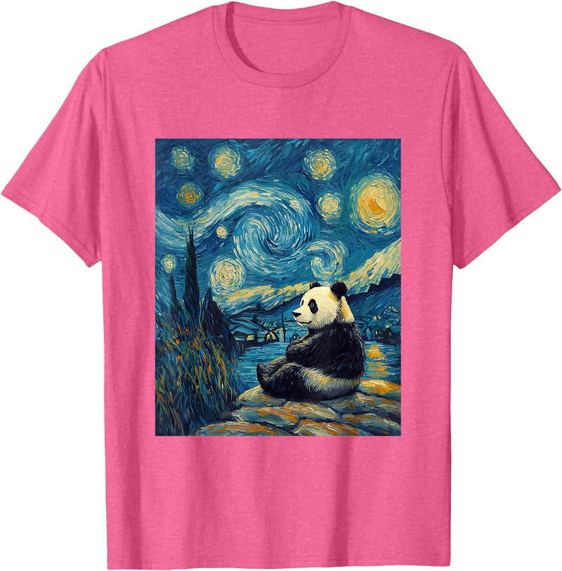 Bear Designs. Cute Panda Bear Van Gogh Style Starry Night Graphic T-Shirt - Pink Heather